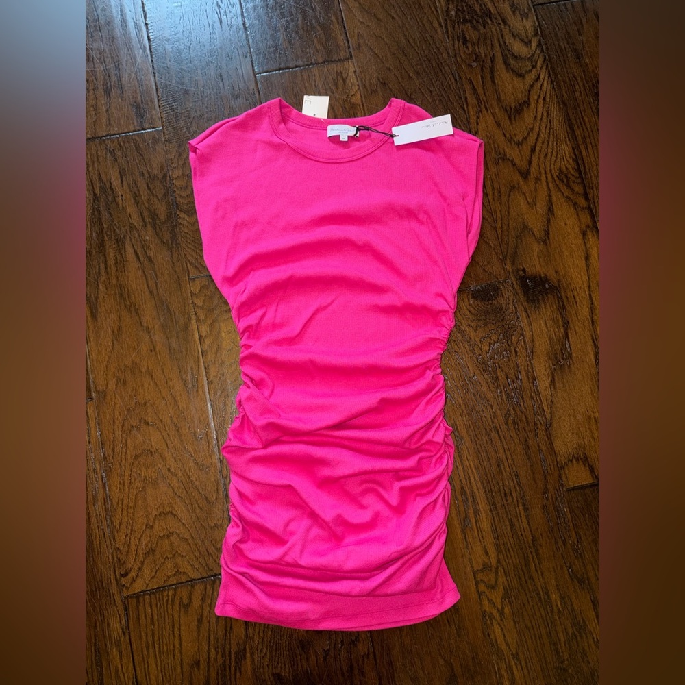 NWT Michael Stars Ruched Bodycon Dress Ultra Rib hot pink sz M